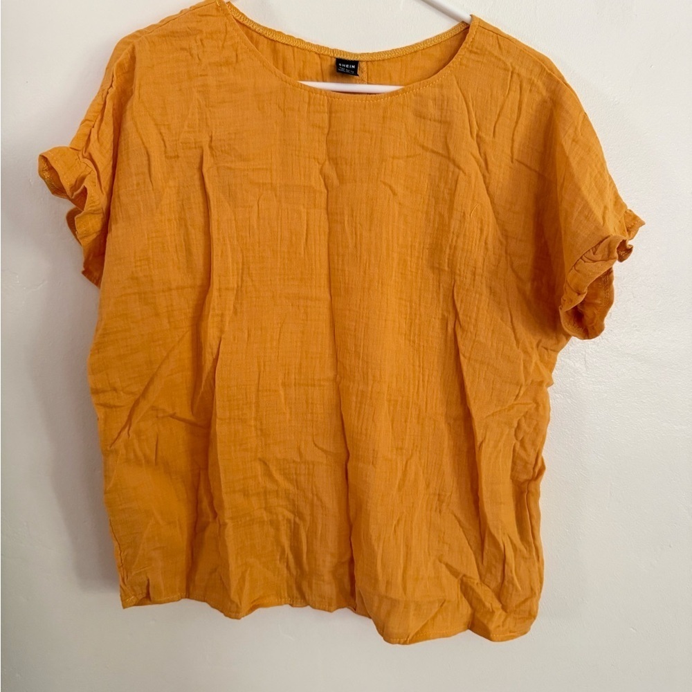 Mustard Yellow Women's Top with Ruffle Sleeves, Size Medium